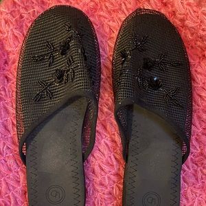Black sequin slippers